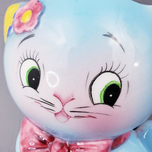 Vintage 1950s Norcrest Blue Kitschy Cat Kitten Kitty Wall Pocket Planter Vase - Picture 4 of 10